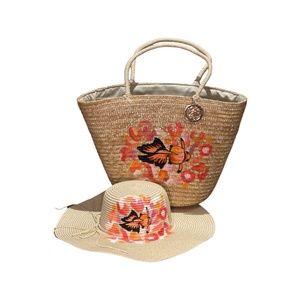 Fish Hand Painted Beach Bag with Matching Hat  !